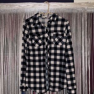 Blue and White Plaid Button-Up Shirt